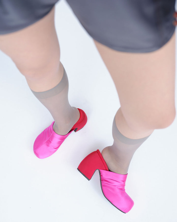 SATIN PLATFORM CLOG SANDALS