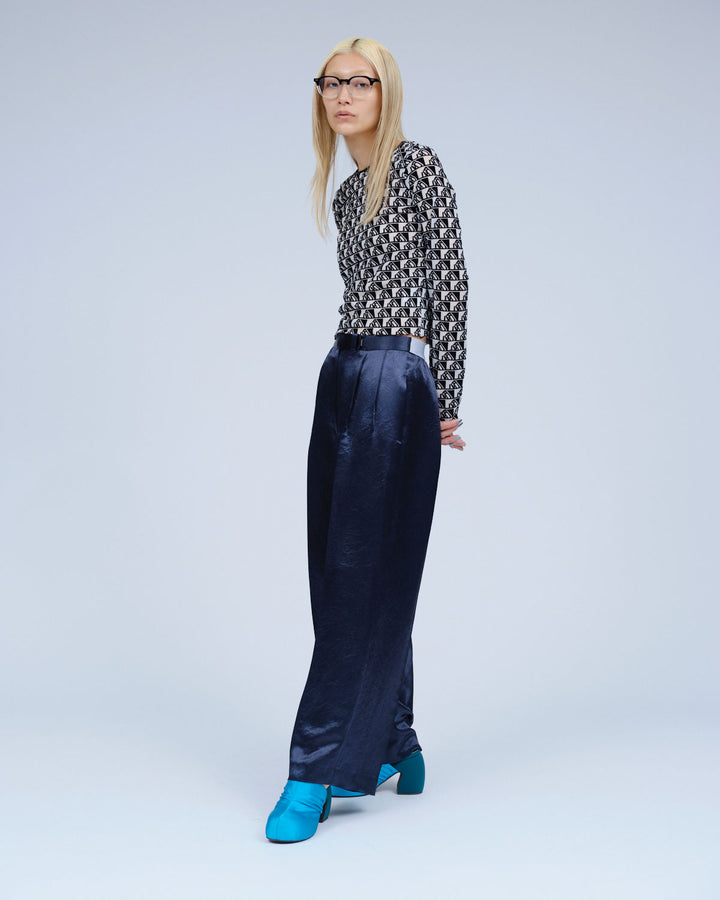 ACETATE SATIN DOUBLE TUCK WIDE PANTS