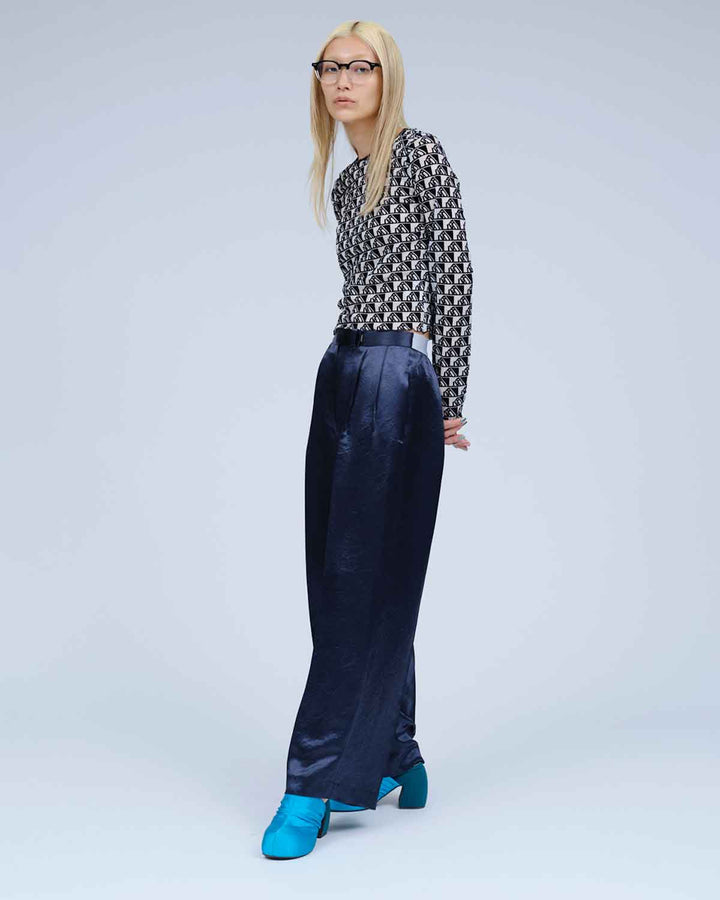 MONOGRAM FLOCKY PRINT TULLE CROPPED TOPS