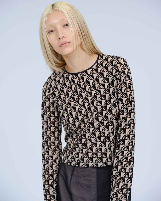 MONOGRAM FLOCKY PRINT TULLE CROPPED TOPS