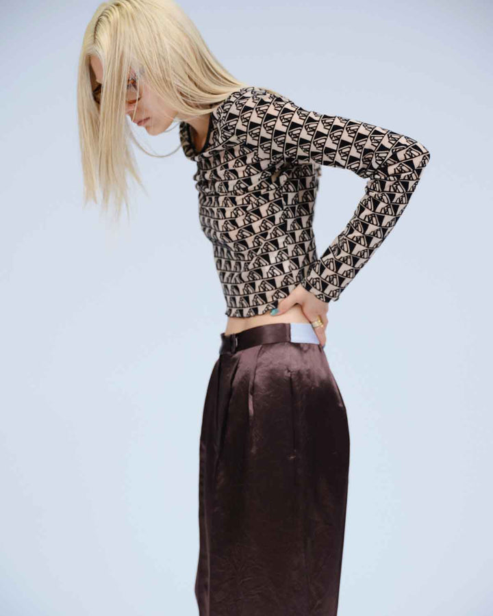 MONOGRAM FLOCKY PRINT TULLE CROPPED TOPS