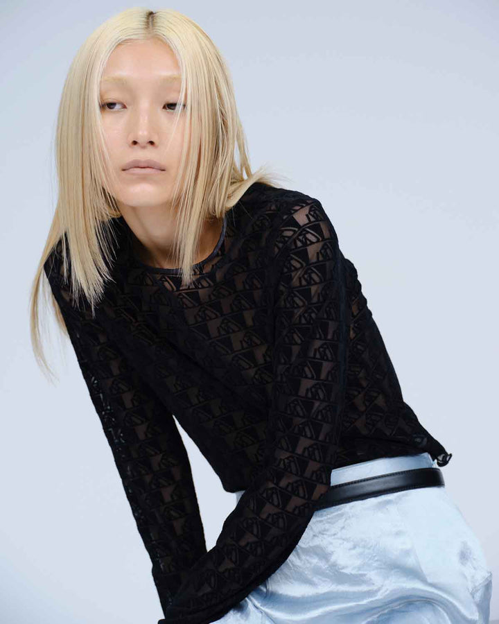 MONOGRAM FLOCKY PRINT TULLE CROPPED TOPS