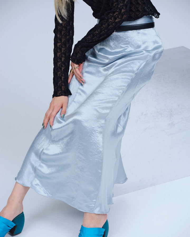 BACK SLIT  ACETATE SATIN MAXI SKIRT