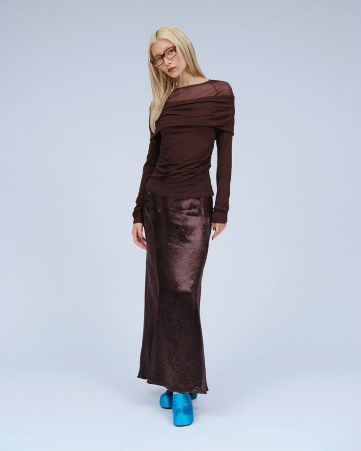 BACK SLIT  ACETATE SATIN MAXI SKIRT