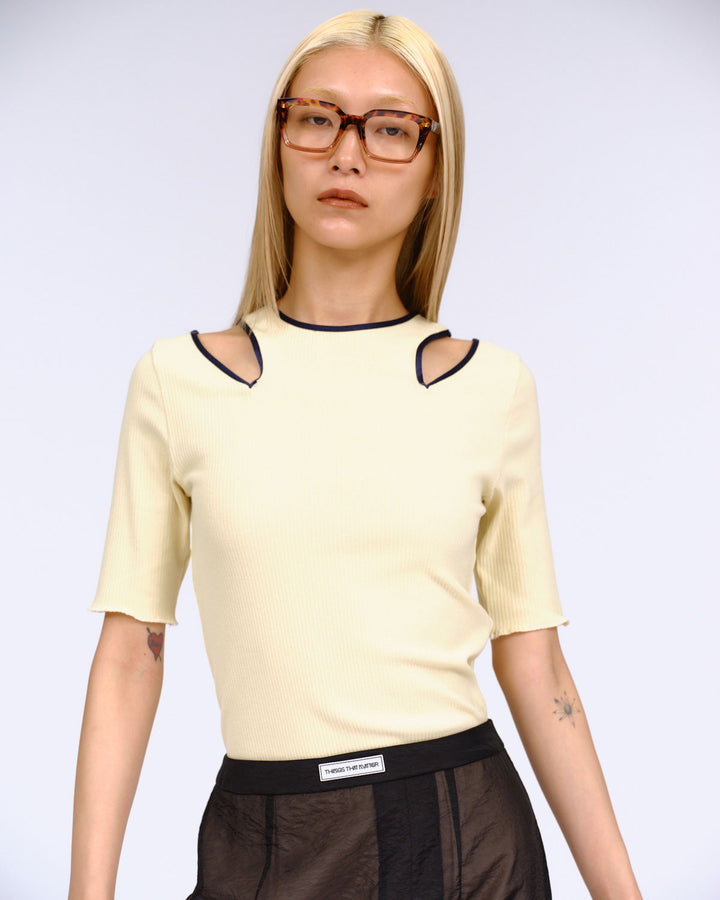 NOTCH DESIGN TERECO RIB HALF-S TOPS　
