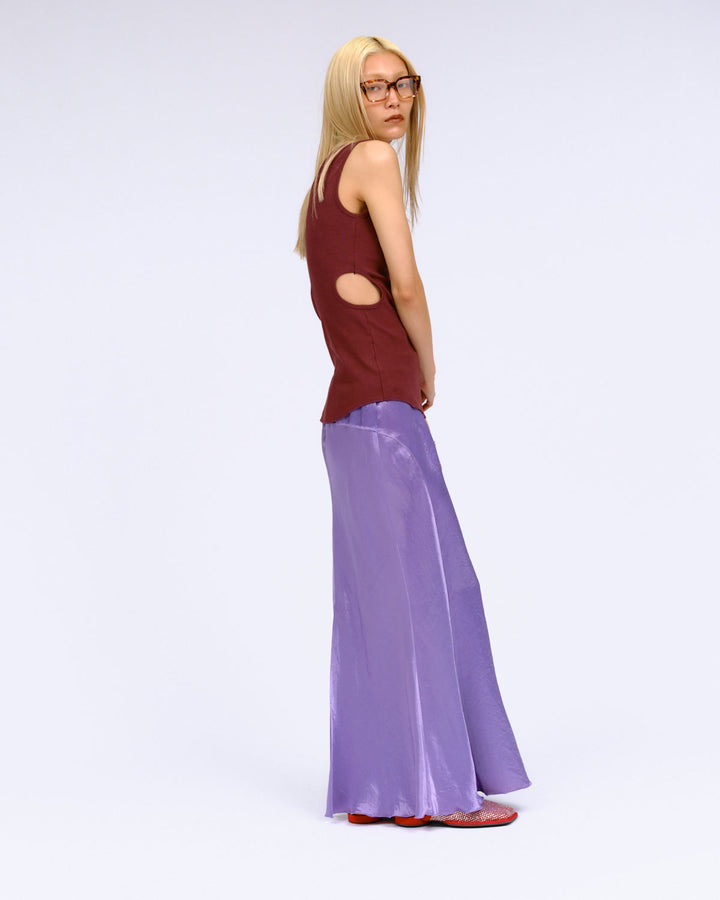 BACK SLIT  ACETATE SATIN MAXI SKIRT