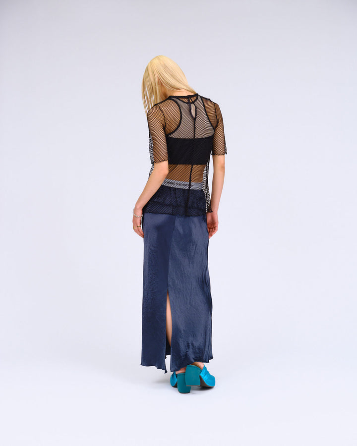 BACK SLIT  ACETATE SATIN MAXI SKIRT