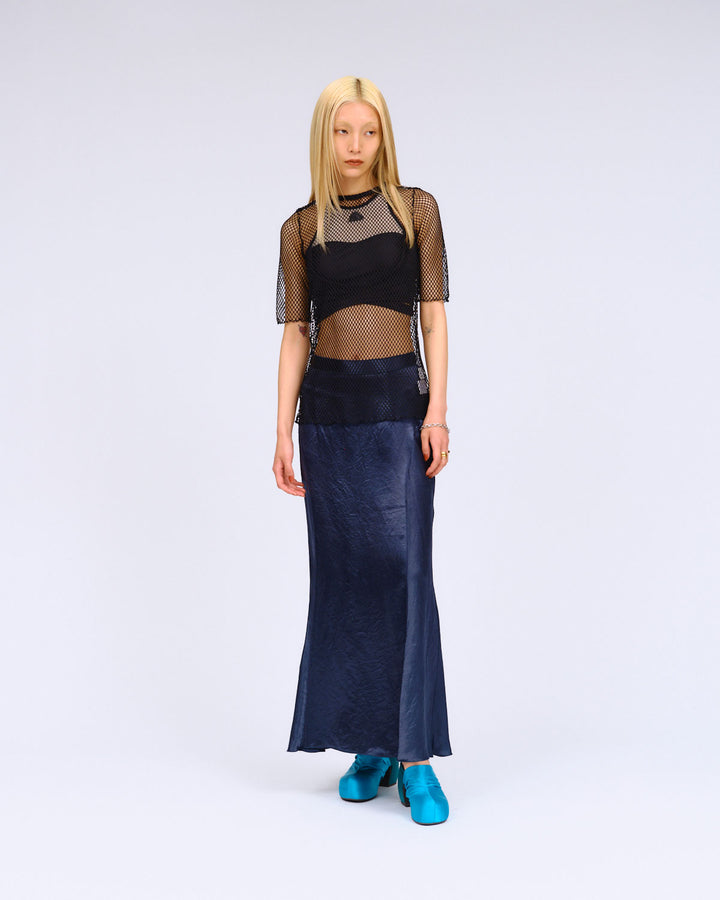 BACK SLIT  ACETATE SATIN MAXI SKIRT