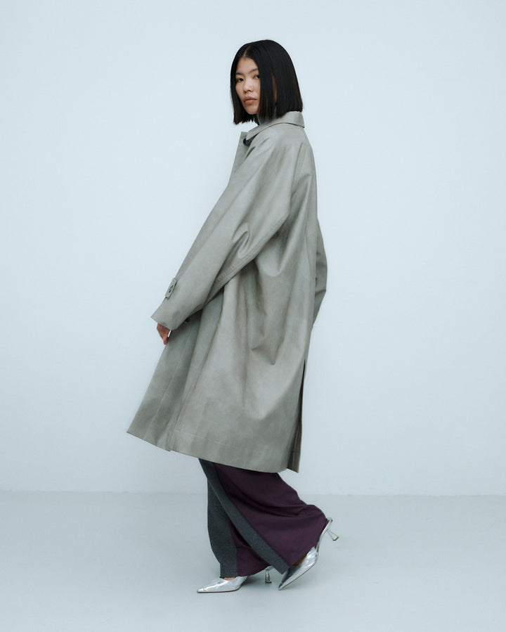 VINTAGE ARTIFICIAL LEATHER LONG COAT