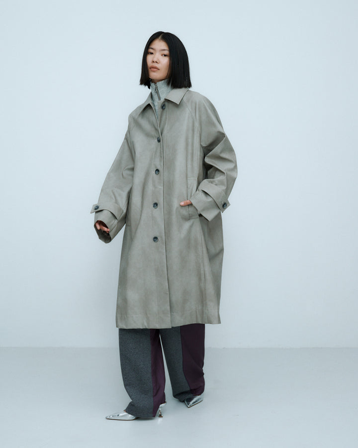 VINTAGE ARTIFICIAL LEATHER LONG COAT
