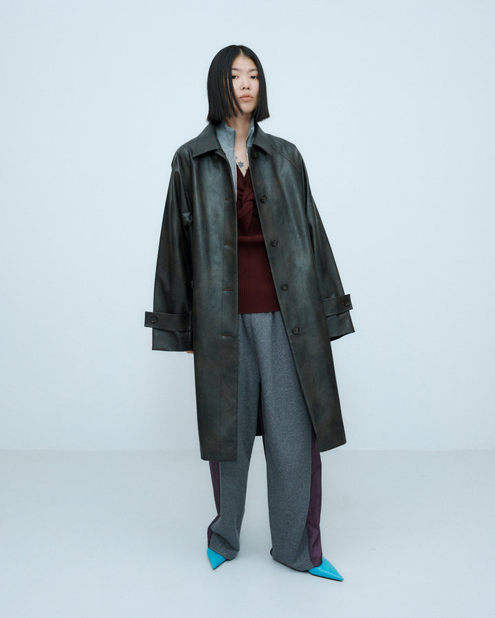 VINTAGE ARTIFICIAL LEATHER LONG COAT