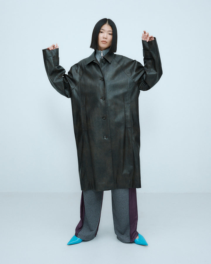 VINTAGE ARTIFICIAL LEATHER LONG COAT