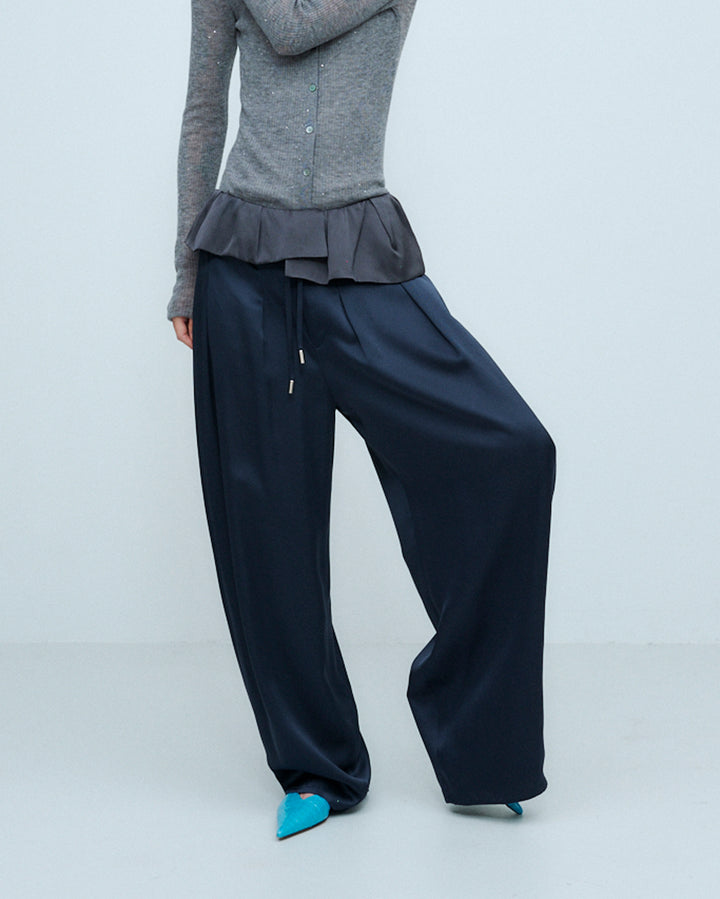 PEPLUM SATIN EASY PANTS