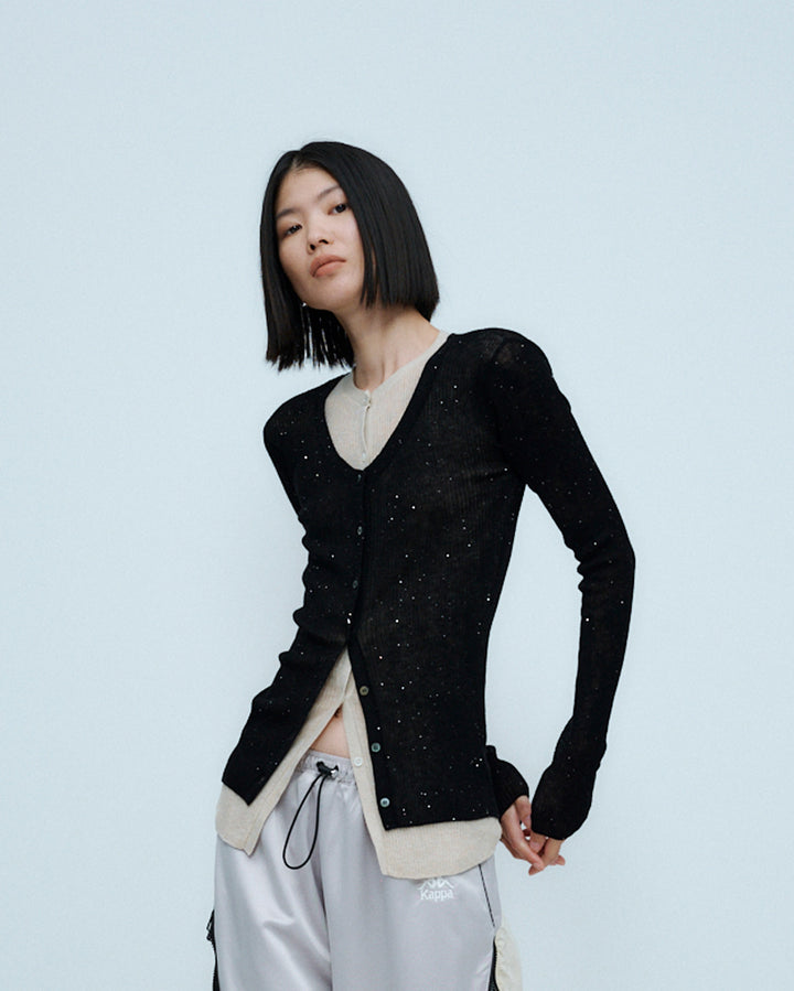 SPARKLE SHEER KNIT CARDIGAN