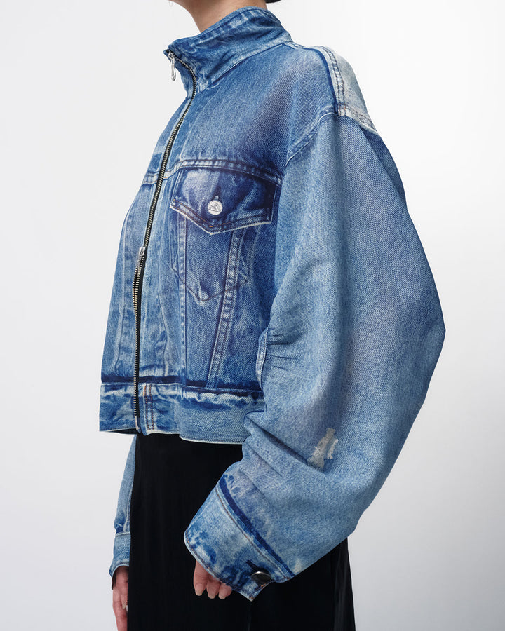 DENIM PRINT SHEER BLOUSON