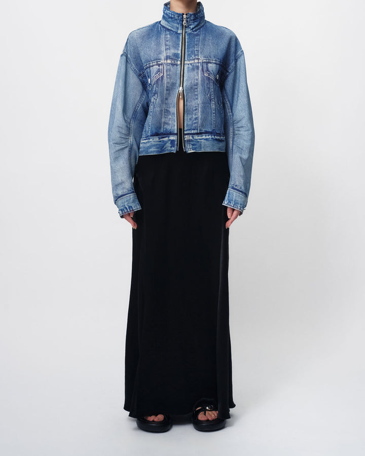 DENIM PRINT SHEER BLOUSON