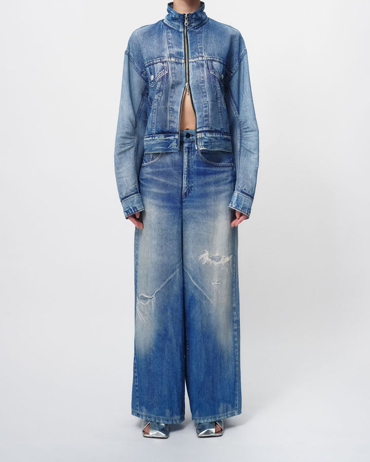 DENIM PRINT SHEER BLOUSON