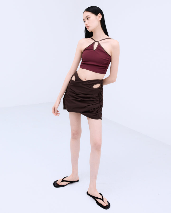 GATHERED TAFFETA SWIM BOTTOM