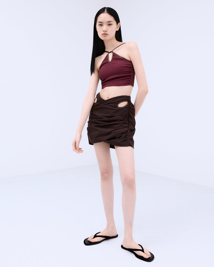 GATHERED TAFFETA SWIM BOTTOM