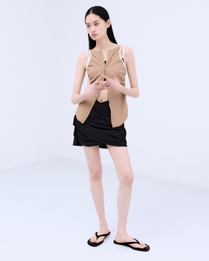 GATHERED TAFFETA SWIM BOTTOM