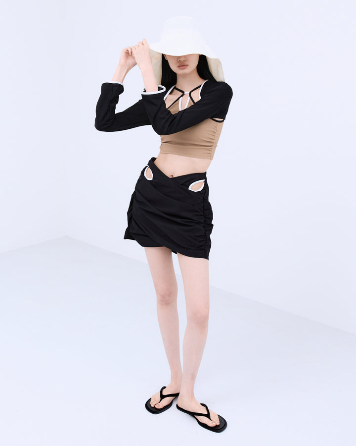 GATHERED TAFFETA SWIM BOTTOM