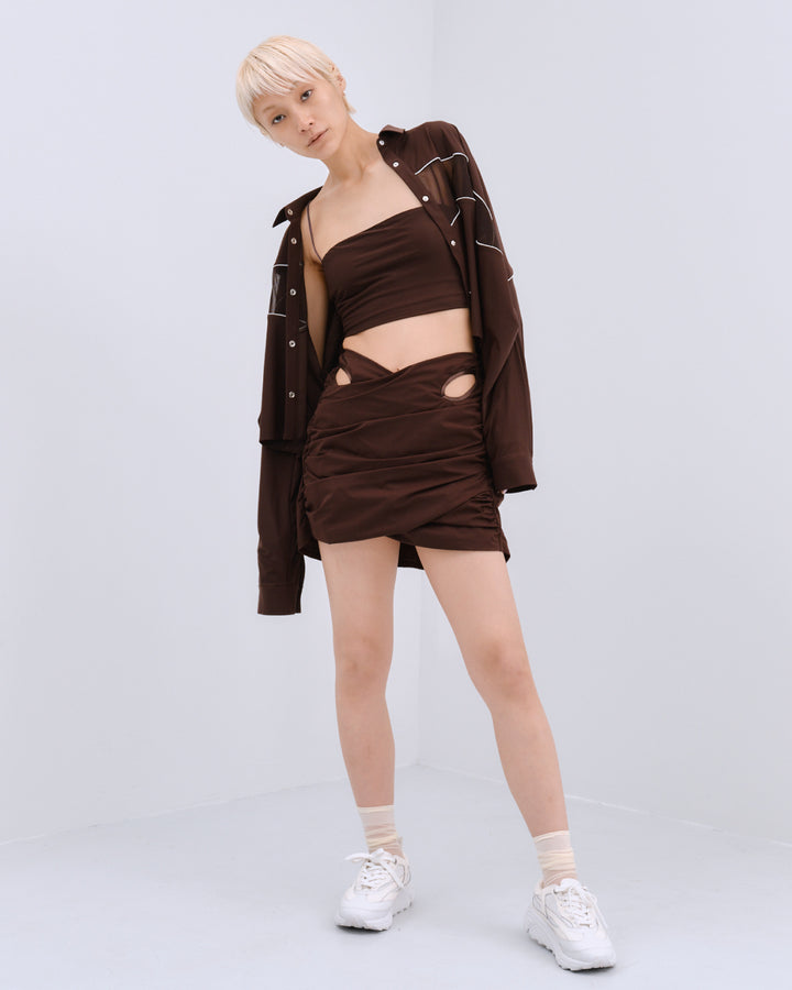 GATHERED TAFFETA SWIM BOTTOM