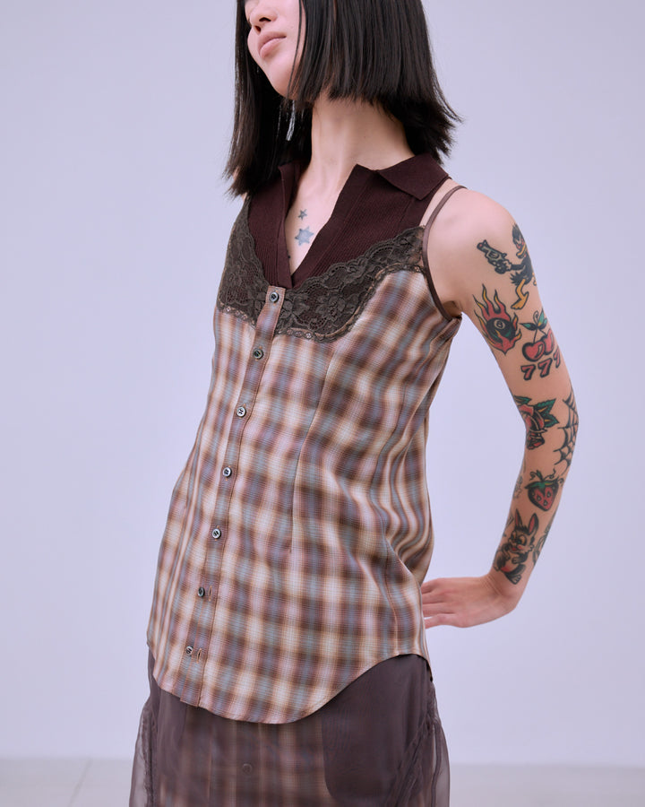 CHECK PIPING SHIRT ENSEMBLE