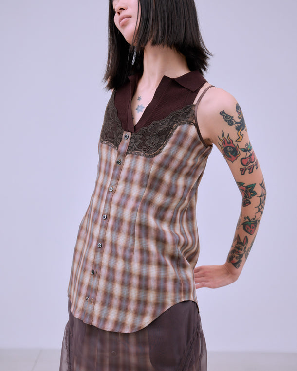 CHECK PIPING SHIRT ENSEMBLE