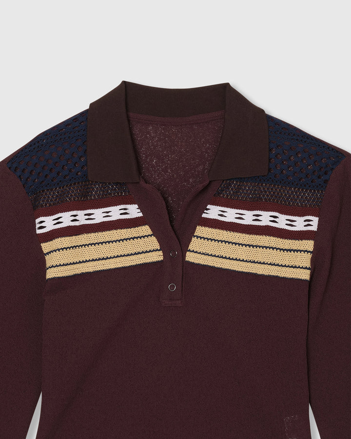 TORCHON LACE SWITCHING WAFFLE POLO