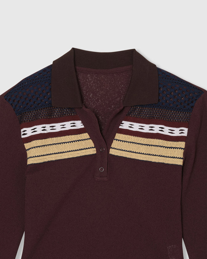 TORCHON LACE SWITCHING WAFFLE POLO