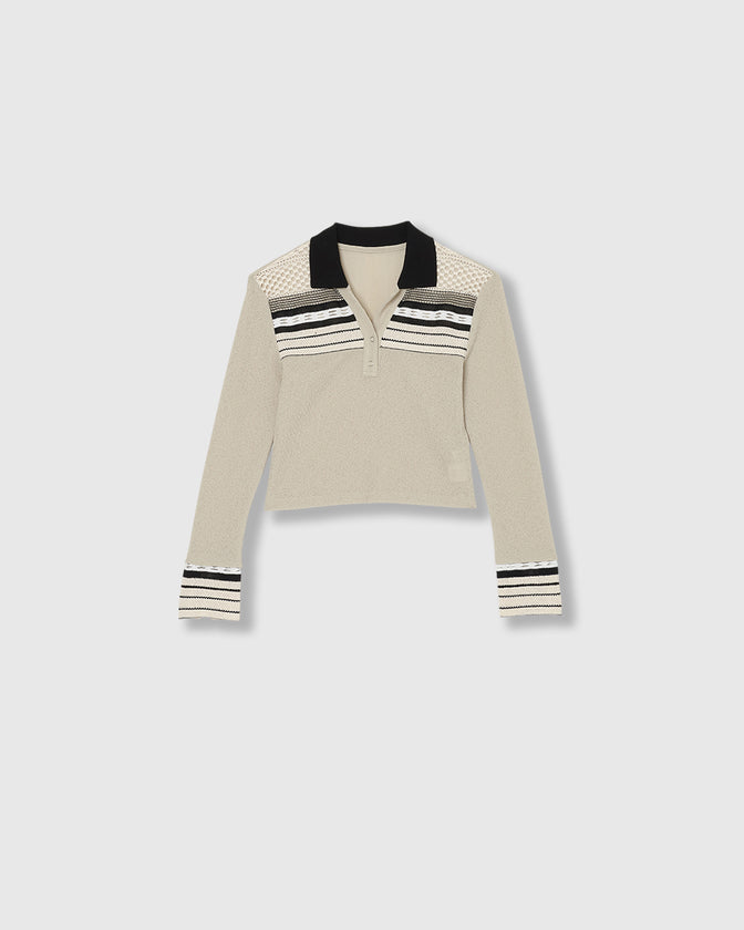 TORCHON LACE SWITCHING WAFFLE POLO