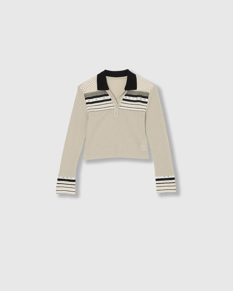 TORCHON LACE SWITCHING WAFFLE POLO