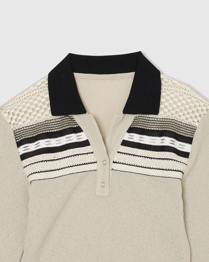 TORCHON LACE SWITCHING WAFFLE POLO