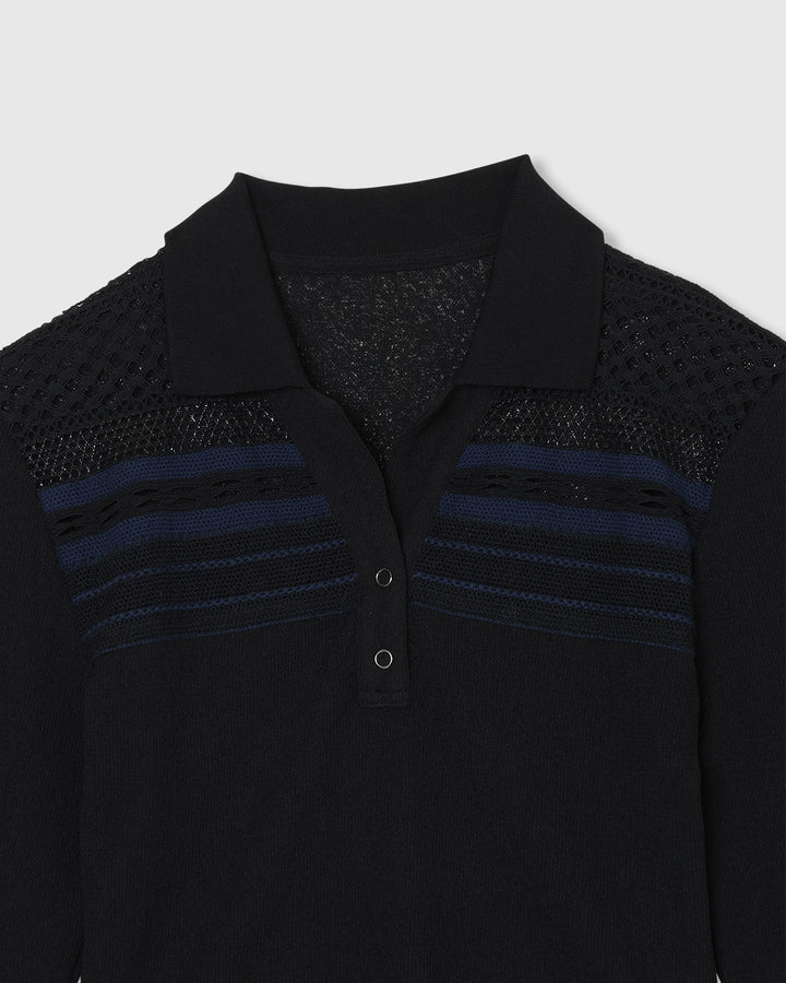 TORCHON LACE SWITCHING WAFFLE POLO