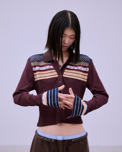 TORCHON LACE SWITCHING WAFFLE POLO