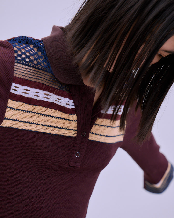 TORCHON LACE SWITCHING WAFFLE POLO
