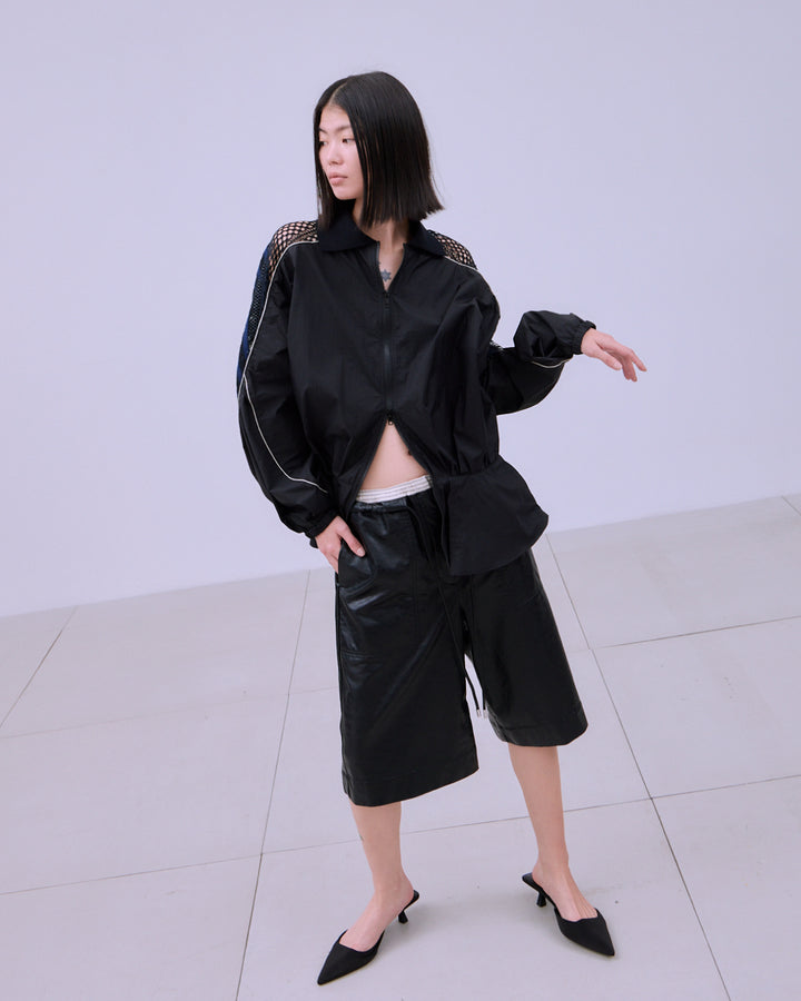 TORCHON LACE SWITCHING ZIP-UP BLOUSON