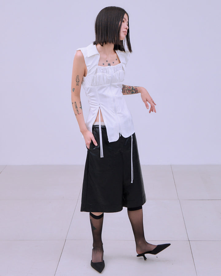 FRONT ZIP BODY-LINE SLEEVELESS TOPS