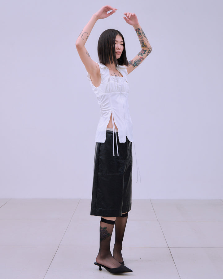 FRONT ZIP BODY-LINE SLEEVELESS TOPS