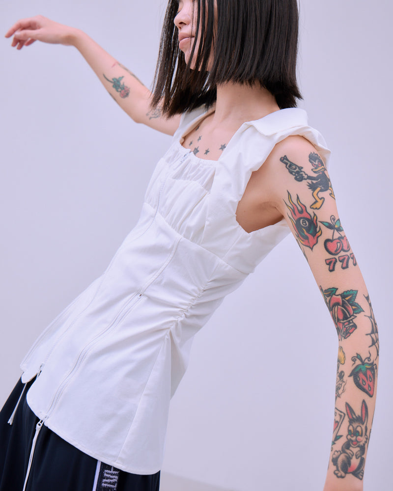 FRONT ZIP BODY-LINE SLEEVELESS TOPS