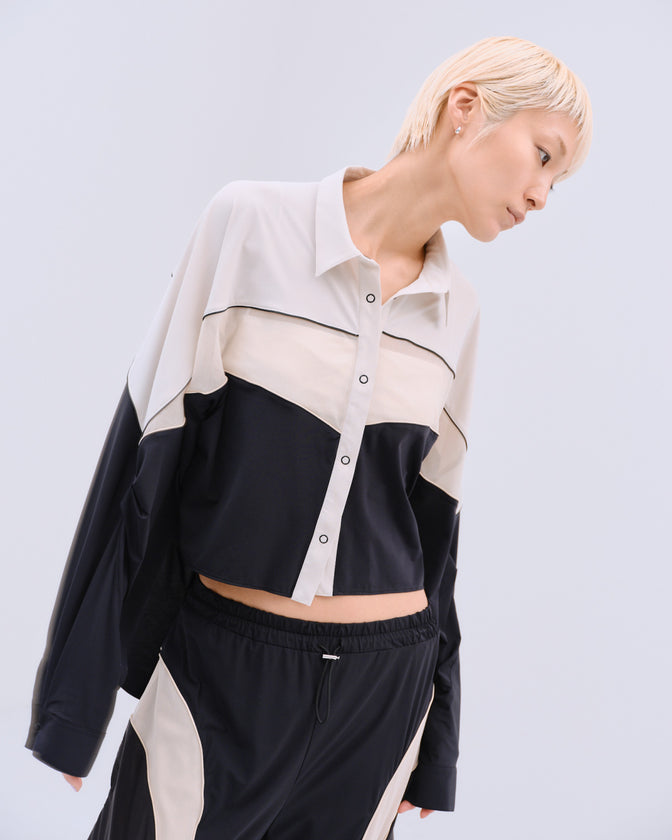 MESH BLOCKING STRETCH SHIRT