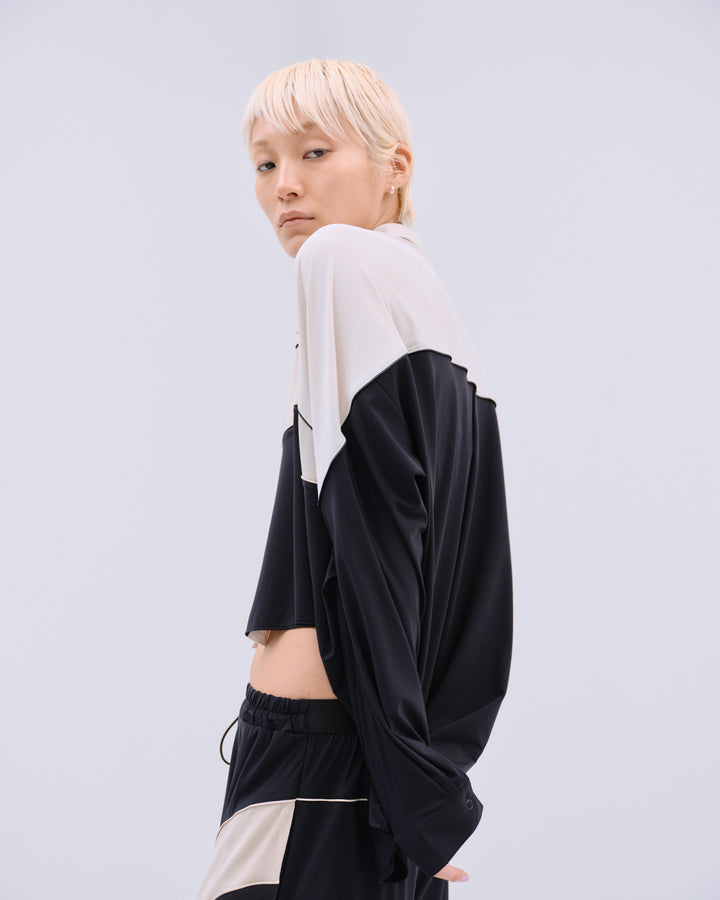 MESH BLOCKING STRETCH SHIRT