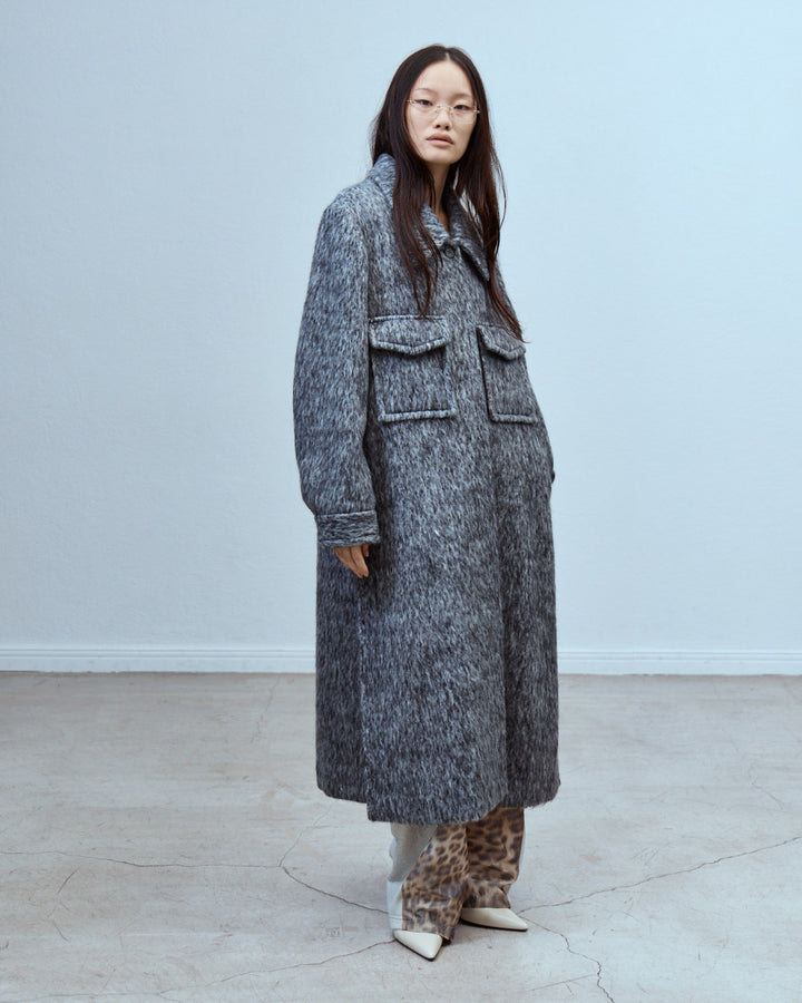 DOUBLE CHEST POCKET SHAGGY LONG COAT