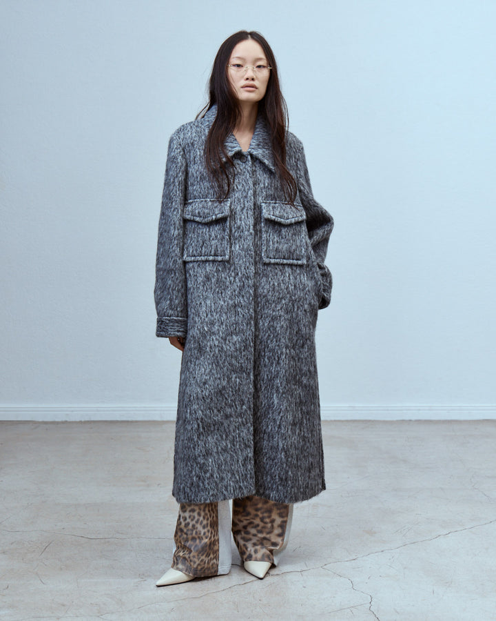 DOUBLE CHEST POCKET SHAGGY LONG COAT