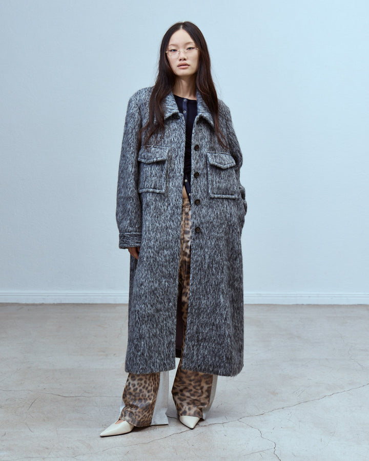 DOUBLE CHEST POCKET SHAGGY LONG COAT