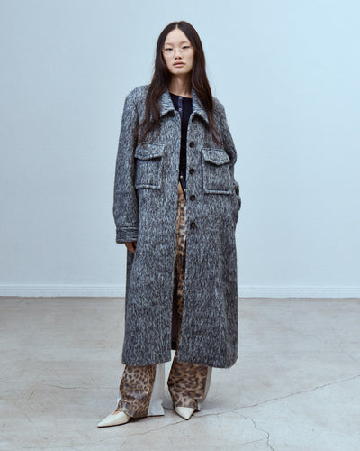 DOUBLE CHEST POCKET SHAGGY LONG COAT