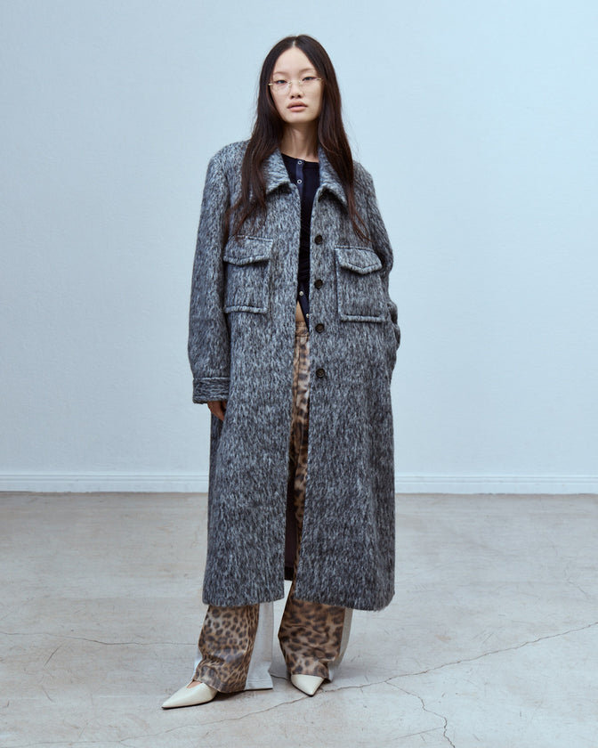 DOUBLE CHEST POCKET SHAGGY LONG COAT