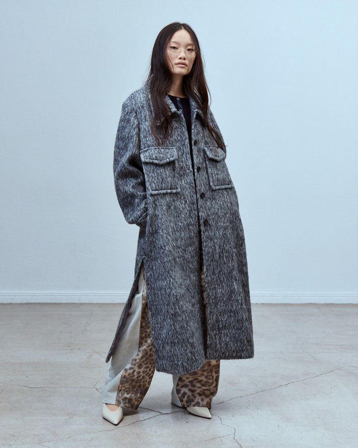 DOUBLE CHEST POCKET SHAGGY LONG COAT