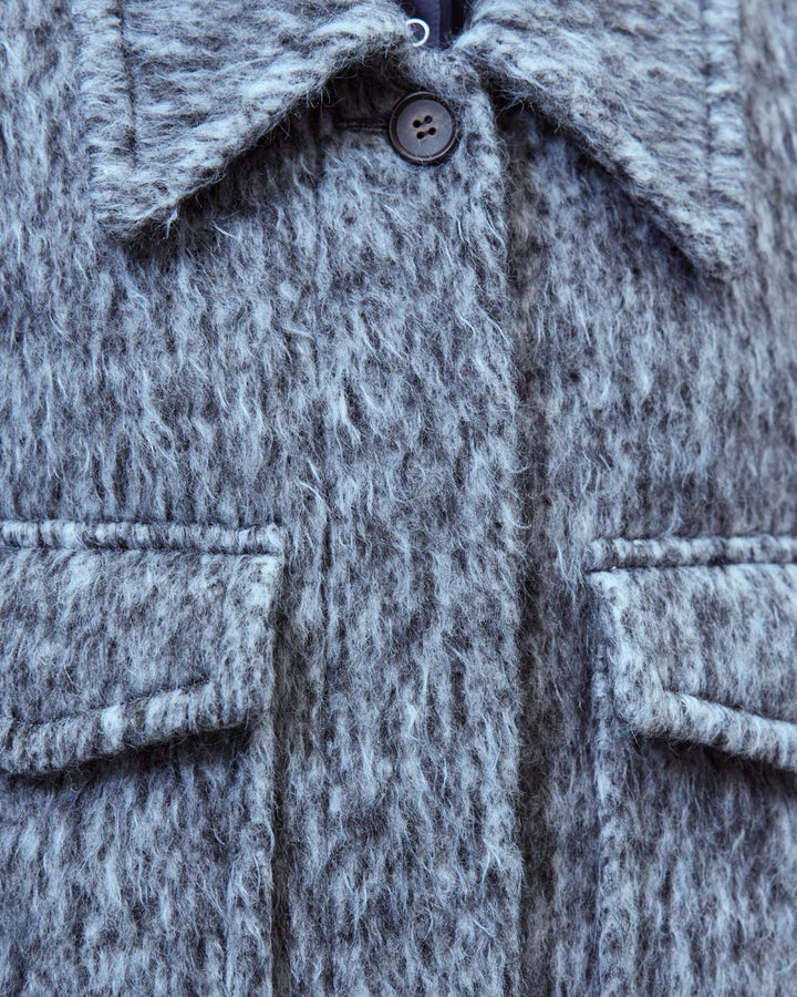 DOUBLE CHEST POCKET SHAGGY LONG COAT