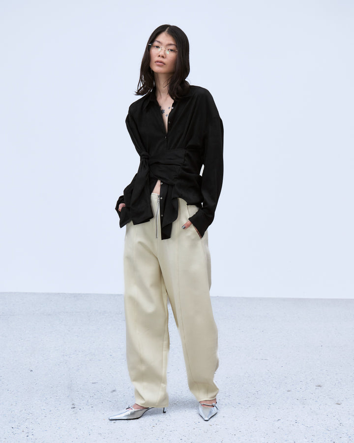 MULTIWAY SLEEVE SUEDE-LIKE SHIRT